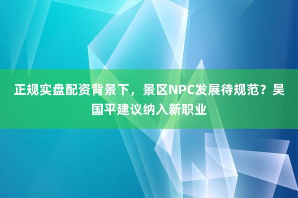 正规实盘配资背景下，景区NPC发展待规范？吴国平建议纳入新职业