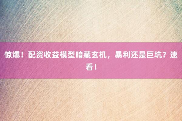 惊爆！配资收益模型暗藏玄机，暴利还是巨坑？速看！
