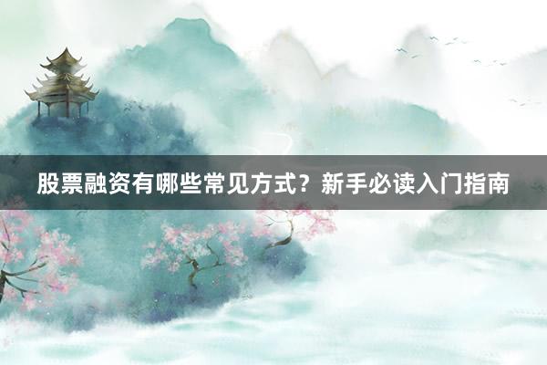 股票融资有哪些常见方式？新手必读入门指南