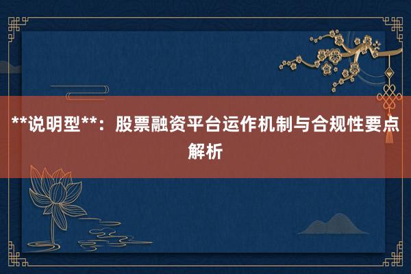 **说明型**：股票融资平台运作机制与合规性要点解析