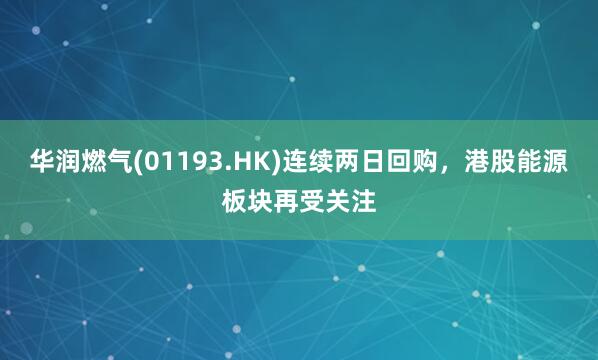 华润燃气(01193.HK)连续两日回购，港股能源板块再受关注