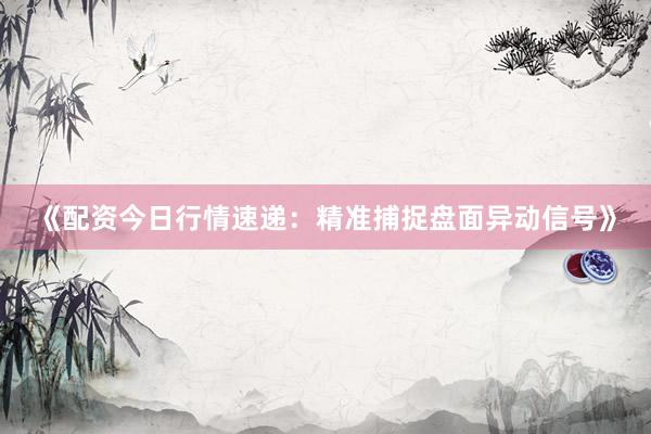 《配资今日行情速递：精准捕捉盘面异动信号》