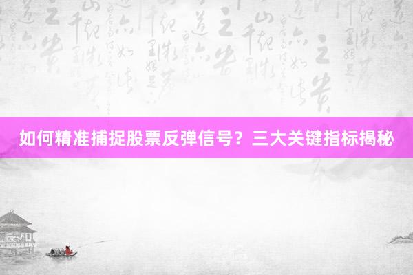 如何精准捕捉股票反弹信号？三大关键指标揭秘
