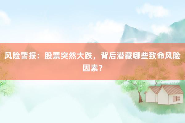 风险警报：股票突然大跌，背后潜藏哪些致命风险因素？