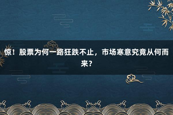 惊！股票为何一路狂跌不止，市场寒意究竟从何而来？