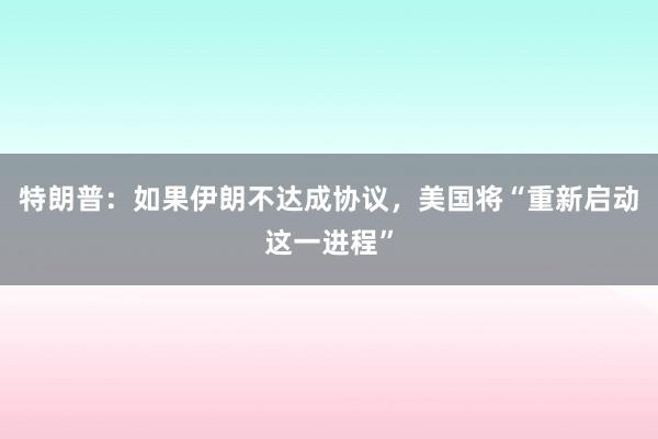 特朗普：如果伊朗不达成协议，美国将“重新启动这一进程”