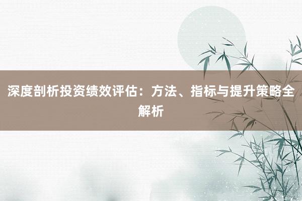 深度剖析投资绩效评估：方法、指标与提升策略全解析