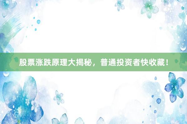 股票涨跌原理大揭秘,普通投资者快收藏!