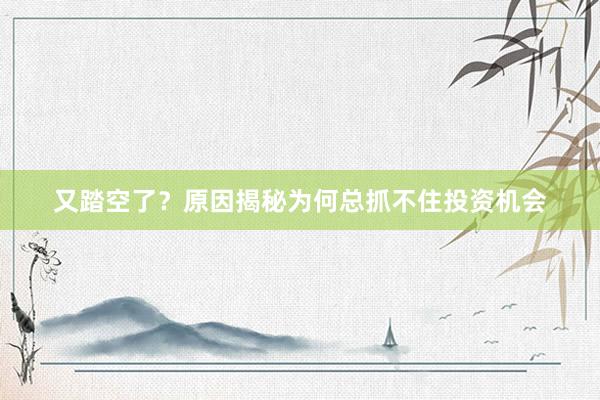 又踏空了？原因揭秘为何总抓不住投资机会