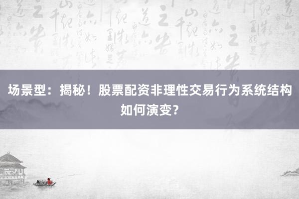 场景型：揭秘！股票配资非理性交易行为系统结构如何演变？