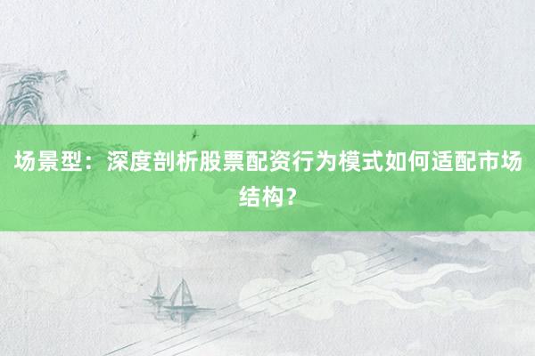 场景型：深度剖析股票配资行为模式如何适配市场结构？