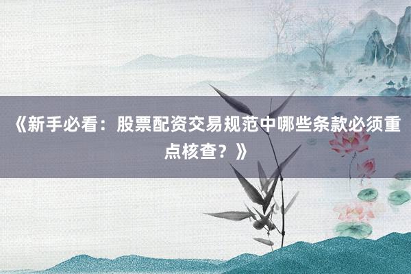 《新手必看：股票配资交易规范中哪些条款必须重点核查？》