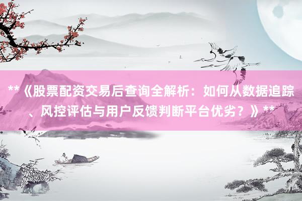 **《股票配资交易后查询全解析：如何从数据追踪、风控评估与用户反馈判断平台优劣？》**