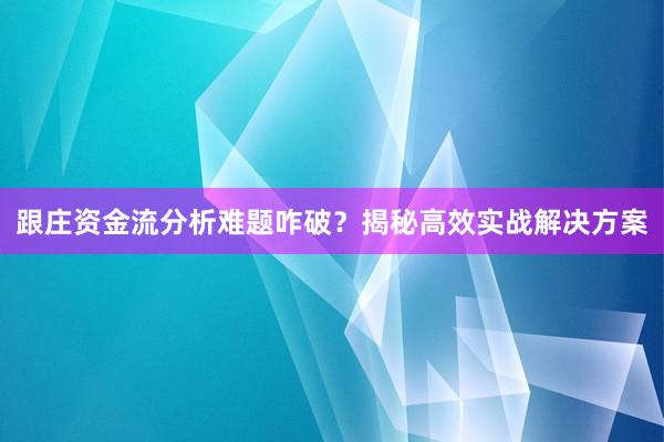 跟庄资金流分析难题咋破？揭秘高效实战解决方案